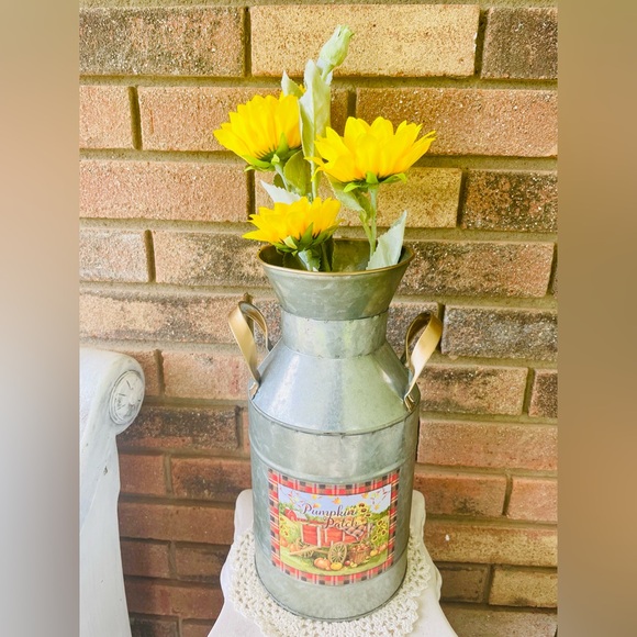 *Galvanized Metal Harvest Milk Can, 12” Pumpkin Patch - Picture 8 of 11